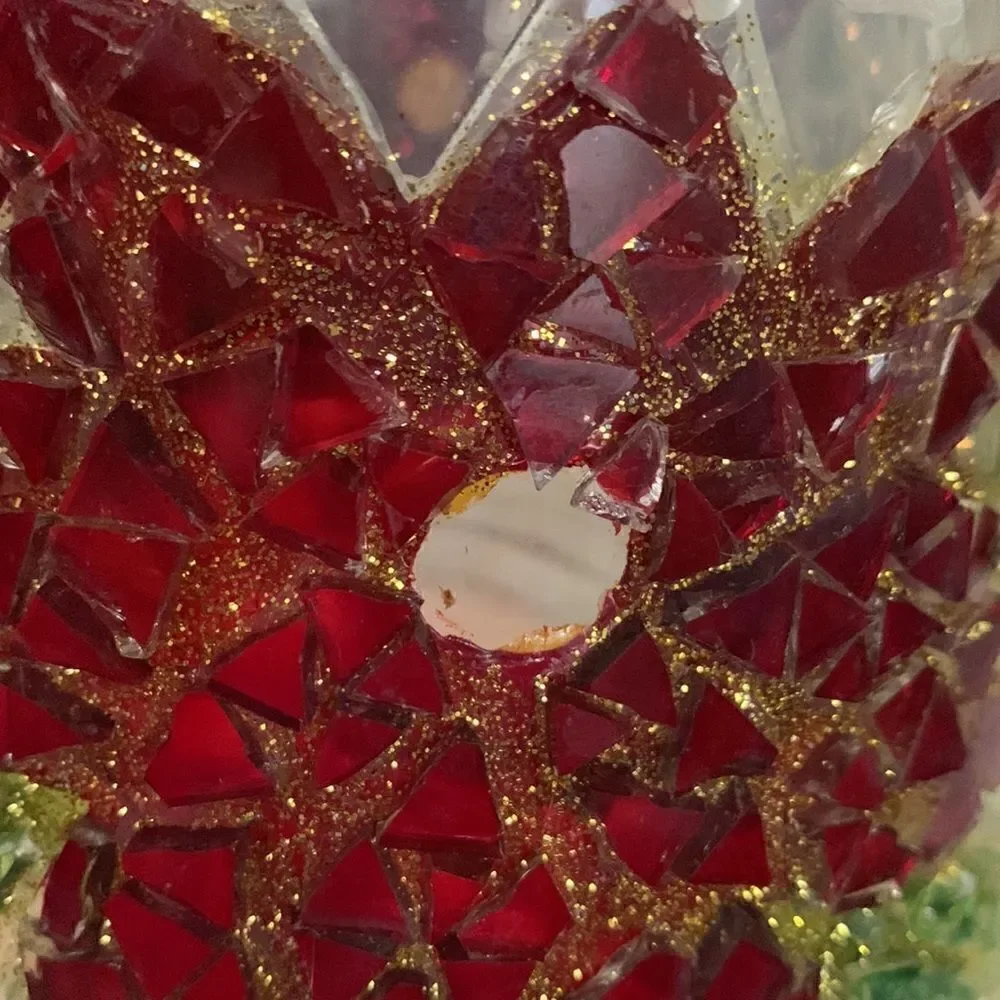 Home Interiors USA Poinsettia Red Gold Green Frosted Candle Shade 4 Inches Tall